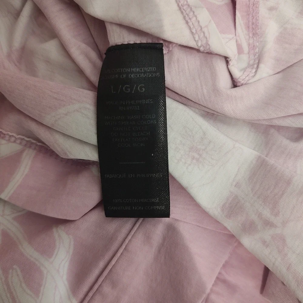 Natori Pink Floral Lounge Top Womens L Soft Knit Pajama Blouse Casual Sleepwear‎